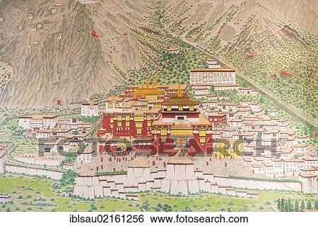 Tibetan Buddhism, main monastery of the Karma Kagyu lineage, Tsurphu in Tibet, mural at the entrance to the Rumtek Monastery near Gangtok, Sikkim, Himalayas, India, South Asia, Asia View Large Photo Image Stock Photograph - Tibetan Buddhism, main monastery of the Karma Kagyu lineage, Tsurphu in Tibet, mural at the entrance to the Rumtek Monastery near Gangtok, Sikkim, Himalayas, India, South Asia, Asia. Fotosearch