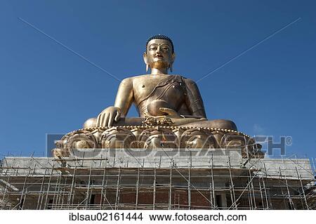 Picture - Tibetan Buddhism, the Big Buddha Statue, big Buddha being built, bronze statue, Thimphu, the Himalayas, Kingdom of Bhutan, South Asia, Asia. Fotosearch