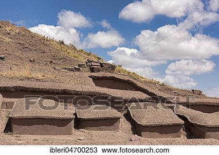 Stock Image - Tihuanaku, ruins of pre-Inca cultures, Bolivia, South America. Fotosearch
