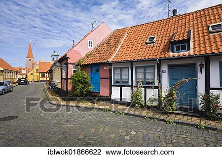 Stock Image - Timber-framed houses in Rønne, Bornholm, Denmark, Europe. Fotosearch