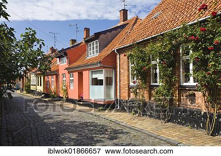 Stock Photo - Timber-framed houses in Rønne, Bornholm, Denmark, Europe. Fotosearch