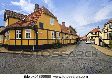 Stock Photography - Timber-framed houses in Rønne, Bornholm, Denmark, Europe. Fotosearch