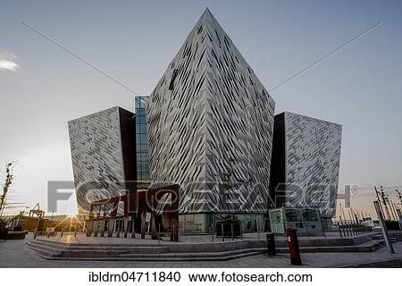 Stock Image - Titanic Museum, Architect Eric Kuhne, Titanic Quarter, Belfast, Antrim, Northern Ireland, United Kingdom, Europe. Fotosearch