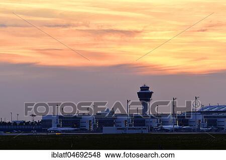 Tower and Terminal 2 at sunset, Munich Airport, Upper Bavaria, Bavaria, Germany, Europe View Large Photo Image Stock Photo - Tower and Terminal 2 at sunset, Munich Airport, Upper Bavaria, Bavaria, Germany, Europe. Fotosearch
