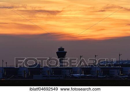 Tower and Terminal 2 at sunset, Munich Airport, Upper Bavaria, Bavaria, Germany, Europe View Large Photo Image Stock Photo - Tower and Terminal 2 at sunset, Munich Airport, Upper Bavaria, Bavaria, Germany, Europe. Fotosearch
