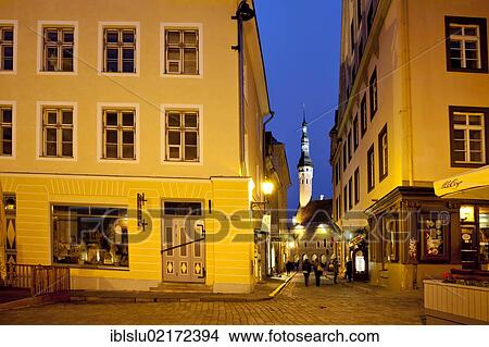 Town hall, town hall square, dusk, old town, UNESCO World Heritage Site, Tallinn, Estonia, Baltic States, Northern Europe, Europe View Large Photo Image Picture - Town hall, town hall square, dusk, old town, UNESCO World Heritage Site, Tallinn, Estonia, Baltic States, Northern Europe, Europe. Fotosearch
