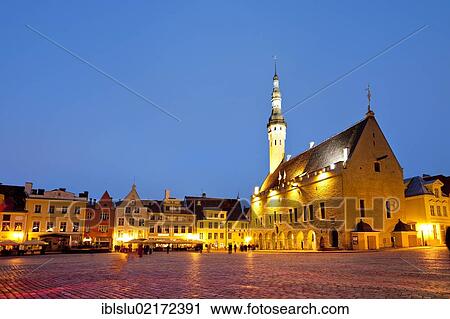 Town hall, town hall square, dusk, old town, UNESCO World Heritage Site, Tallinn, Estonia, Baltic States, Northern Europe, Europe View Large Photo Image Stock Image - Town hall, town hall square, dusk, old town, UNESCO World Heritage Site, Tallinn, Estonia, Baltic States, Northern Europe, Europe. Fotosearch