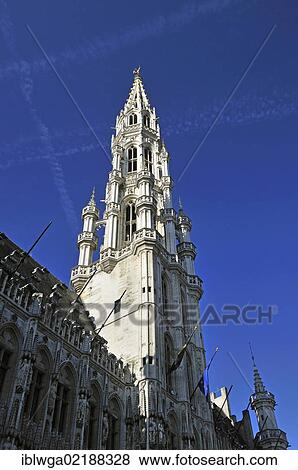 Town hall with a Gothic tower, Grote Markt square, Grand Place square, Brussels, Belgium, Europe, PublicGround, Europe View Large Photo Image Stock Photo - Town hall with a Gothic tower, Grote Markt square, Grand Place square, Brussels, Belgium, Europe, PublicGround, Europe. Fotosearch