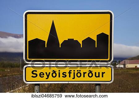 Stock Photo - Town sign of Seydisfjördur, East Iceland, Iceland, Europe. Fotosearch