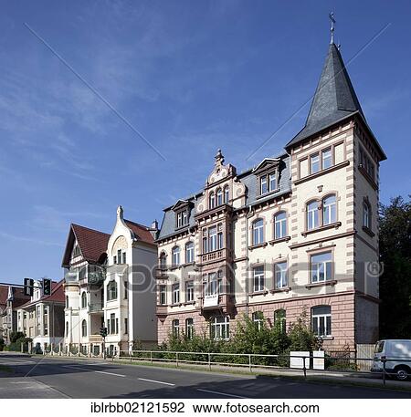 Stock Image - Townhouse, Gruenderzeit period, Eisenach, Thuringia, Germany, Europe, PublicGround, Europe. Fotosearch