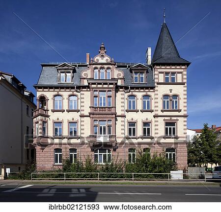 Stock Image - Townhouse, Gruenderzeit period, Eisenach, Thuringia, Germany, Europe, PublicGround, Europe. Fotosearch