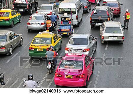Stock Photography - Traffic congestion, Phetburi Road, Bangkok, Thailand, Asia, PublicGround, Asia. Fotosearch