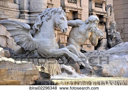 Triton with a winged horse on the Fontana di Trevi fountain, Trevi Fountain, Rome, Lazio region, Italy, Europe View Large Photo Image Stock Photo - Triton with a winged horse on the Fontana di Trevi fountain, Trevi Fountain, Rome, Lazio region, Italy, Europe. Fotosearch