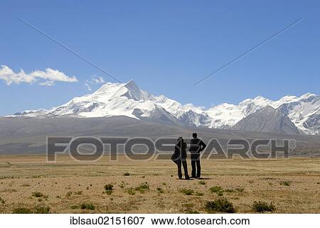 Two people in silhouette, wide landscape, near Lake Pelku Tso, high plateau, looking towards Mount Shishapangma, 8013 m, Himalayas, Central Tibet, U-Tsang, Tibet Autonomous Region, People's Republic of China, Asia View Large Photo Image Stock Photo - Two people in silhouette, wide landscape, near Lake Pelku Tso, high plateau, looking towards Mount Shishapangma, 8013 m, Himalayas, Central Tibet, U-Tsang, Tibet Autonomous Region, People's Republic of China, Asia. Fotosearch