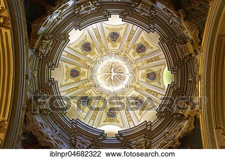 Stock Image - Vaulted ceiling, dome over side altar, interior, Church of St. Bartholomew, Roman Catholic parish church, Plaza de sa Constitucio, Sóller, Serra de Tramuntana, Majorca, Balearic Islands, Spain, Europe. Fotosearch