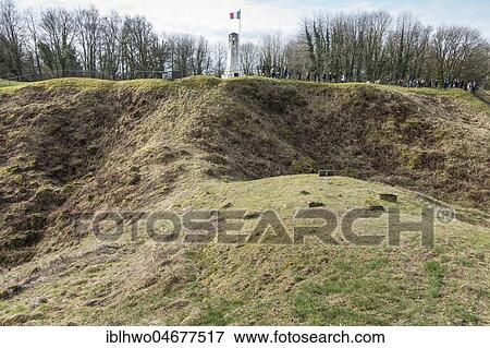 Vauquois Hill, crater landscape, centre of the Mine War, at the back monument, First World War, near Verdun, Vauquois, Grand Est, France, Europe View Large Photo Image Stock Photo - Vauquois Hill, crater landscape, centre of the Mine War, at the back monument, First World War, near Verdun, Vauquois, Grand Est, France, Europe. Fotosearch