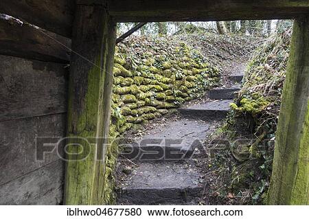 Stock Image - Vauquois Hill, French tunnel entrance, World War I, near Verdun, Vauquois, Grand Est, France, Europe. Fotosearch