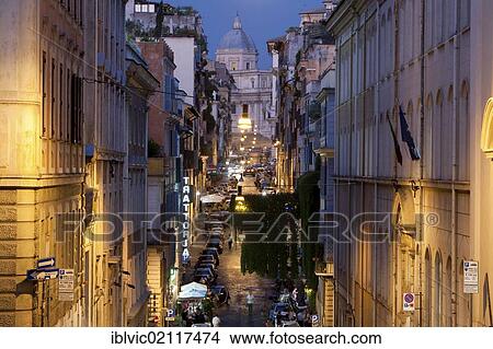 Via Panisperna in the Monti district at dusk, view of Santa Maria Maggiore at the end of the street, Rome, Italy, Europe View Large Photo Image Picture - Via Panisperna in the Monti district at dusk, view of Santa Maria Maggiore at the end of the street, Rome, Italy, Europe. Fotosearch