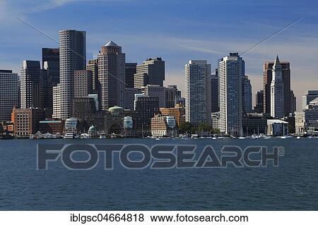 Stock Photo - View from Boston Harbour on City Skyline, Boston, Massachusetts, USA, North America. Fotosearch