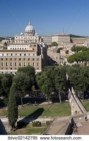 View from Castel Sant'Angelo towards St. Peter's Basilica and the papal escape route, Rome, Italy, Europe View Large Photo Image Stock Photography - View from Castel Sant'Angelo towards St. Peter's Basilica and the papal escape route, Rome, Italy, Europe. Fotosearch