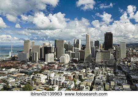 Stock Image - View from Coit Tower over the Financial Centre with the Transamerica Pyramid, San Francisco, California, USA, North America. Fotosearch