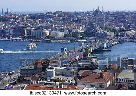 View from Galata Tower over the city with Galata Bridge and Bosphorus, Istanbul, Turkey, Asia View Large Photo Image Stock Image - View from Galata Tower over the city with Galata Bridge and Bosphorus, Istanbul, Turkey, Asia. Fotosearch