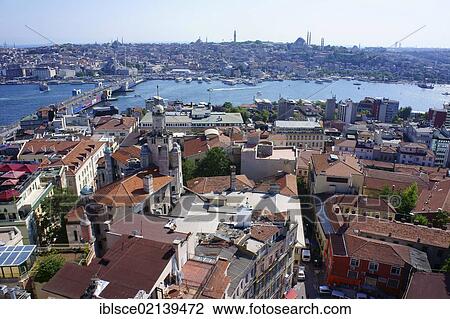 View from Galata Tower over the city with Galata Bridge and Bosphorus, Istanbul, Turkey, Asia View Large Photo Image Stock Image - View from Galata Tower over the city with Galata Bridge and Bosphorus, Istanbul, Turkey, Asia. Fotosearch