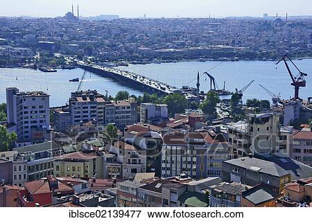 View from Galata Tower over the city with Atatuerk Bridge and Bosphorus, Istanbul, Turkey, Asia View Large Photo Image Stock Photo - View from Galata Tower over the city with Atatuerk Bridge and Bosphorus, Istanbul, Turkey, Asia. Fotosearch