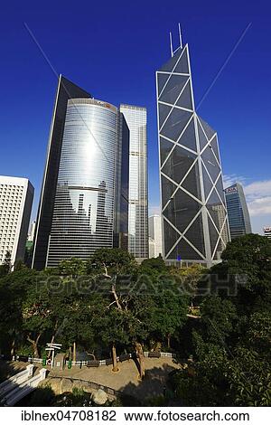 Stock Image - View from Hong Kong Park to Hong Kong Bank, skyscrapers, Hong Kong Island, China, Asia. Fotosearch