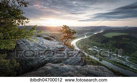 View from Lilienstein to the Elbe river at sunrise, Saxon Switzerland, Elbe Sandstone Mountains, Saxony, Germany, Europe View Large Photo Image Stock Image - View from Lilienstein to the Elbe river at sunrise, Saxon Switzerland, Elbe Sandstone Mountains, Saxony, Germany, Europe. Fotosearch