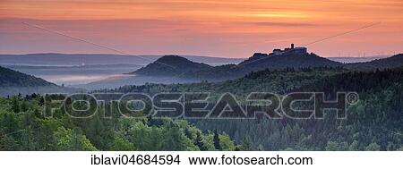 View from Rennsteig over the Thuringian Forest to Wartburg, Morgenrot, Morgennebel, near Eisenach, Thuringia, Germany, Europe View Large Photo Image Picture - View from Rennsteig over the Thuringian Forest to Wartburg, Morgenrot, Morgennebel, near Eisenach, Thuringia, Germany, Europe. Fotosearch