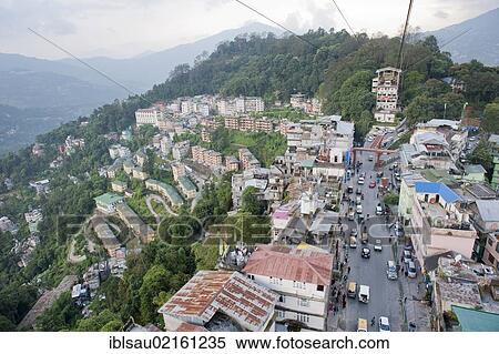 View from the cable car to the city of Gangtok, Sikkim, Himalayas, India, South Asia, Asia View Large Photo Image Stock Photography - View from the cable car to the city of Gangtok, Sikkim, Himalayas, India, South Asia, Asia. Fotosearch