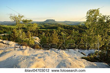 View from the lookout rock Gamrig, behind the Lilienstein and the fortress Königstein, Elbe Sandstone Mountains, National Park Saxon Switzerland, near Rathen, Saxony, Germany, Europe View Large Photo Image Stock Image - View from the lookout rock Gamrig, behind the Lilienstein and the fortress Königstein, Elbe Sandstone Mountains, National Park Saxon Switzerland, near Rathen, Saxony, Germany, Europe. Fotosearch