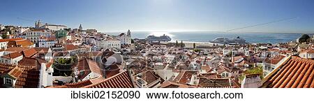 View from the Miradouro da Santa Luzia lookout over the district of Alfama towards the Rio Tejo River, where two cruise ships are moored, Lisbon, Portugal, Europe View Large Photo Image Stock Image - View from the Miradouro da Santa Luzia lookout over the district of Alfama towards the Rio Tejo River, where two cruise ships are moored, Lisbon, Portugal, Europe. Fotosearch