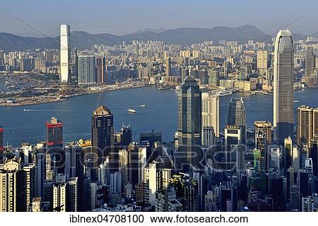 Stock Image - View from the peak to the port, Hong Kong, China, Asia. Fotosearch