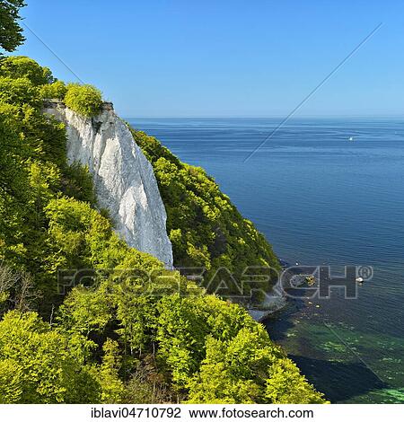 Stock Image - View of the Baltic Sea and the Königsstuhl, spring, fresh green, Jasmund National Park, UNESCO World Heritage Site, Rügen Island, Mecklenburg-Western Pomerania, Germany, Europe. Fotosearch