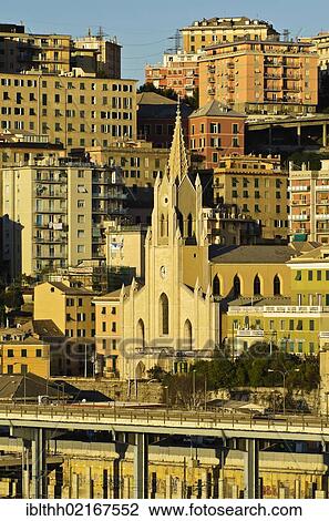 Stock Image - View of the port of Genoa with the Church di San Teodoro, Liguria, Italy, Europe. Fotosearch