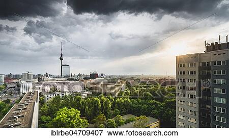 Stock Photo - View over Berlin East to the TV Tower, Berlin, Germany, Europe. Fotosearch