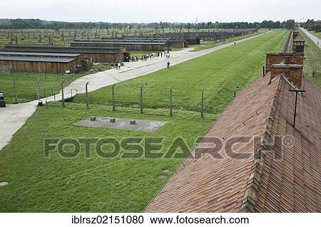 Stock Image - View over the site of the concentration camp of Auschwitz-Birkenau, Poland, Europe. Fotosearch
