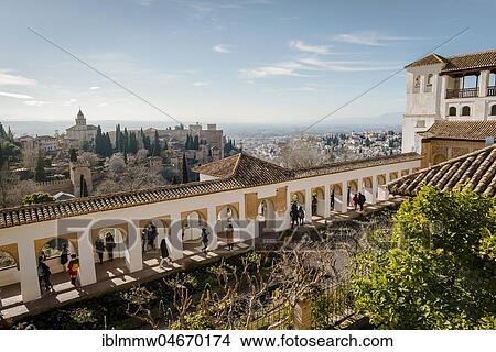 Picture - View over the Summer Palace Generalife, Palacio de Generalife, on Alhambra with Granada, Andalusia, Spain, Europe. Fotosearch