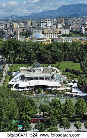 Picture - View over Tirana downtown, Rinia Park and Taivani center, Tirana, Albania, Europe. Fotosearch
