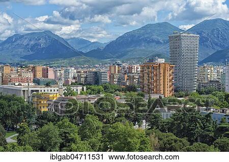 Stock Image - View over Tirana, Tirana, Albania, Europe. Fotosearch