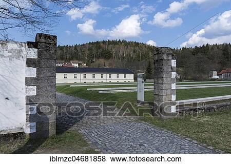 View through a camp gate to the former laundry, today exhibition room in the concentration camp memorial Flossenbürg, Flossenbürg, Upper Palatinate, Bavaria, Germany, Europe View Large Photo Image Stock Photo - View through a camp gate to the former laundry, today exhibition room in the concentration camp memorial Flossenbürg, Flossenbürg, Upper Palatinate, Bavaria, Germany, Europe. Fotosearch