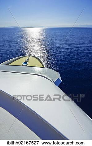 Stock Photo - View towards the horizon from a cruise ship in the Mediterranean Sea. Fotosearch