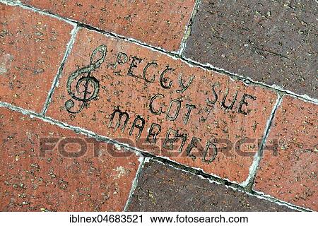 Walk of Fame, Peggy Sue song by Buddy Holly immortalized in floor tile, Lubbock, Texas, USA, North America View Large Photo Image Stock Image - Walk of Fame, Peggy Sue song by Buddy Holly immortalized in floor tile, Lubbock, Texas, USA, North America. Fotosearch