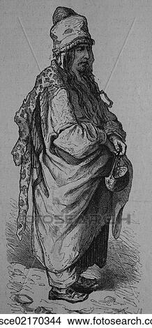 Picture - Walking dervish, historical engraving, 1883. Fotosearch