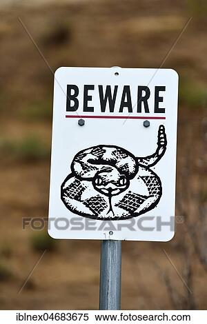 Stock Photography - Warning Sign Rattlesnakes, Texas, USA, North America. Fotosearch