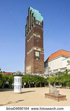 Wedding Tower by Joseph Maria Olbrich, sculpture Hass by Bernhard Hoetger, Art Nouveau, Mathildenhöhe, Darmstadt, Hesse, Germany, Europe View Large Photo Image Picture - Wedding Tower by Joseph Maria Olbrich, sculpture Hass by Bernhard Hoetger, Art Nouveau, Mathildenhöhe, Darmstadt, Hesse, Germany, Europe. Fotosearch