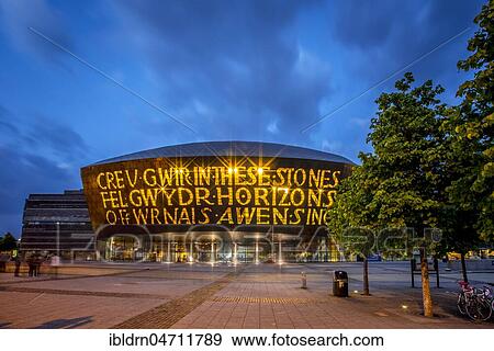 Welsh Millenium Center, architect Percy Thomas, event center, Blue Hour, Cardiff, South Glamorgan, Wales, United Kingdom, Europe View Large Photo Image Stock Photo - Welsh Millenium Center, architect Percy Thomas, event center, Blue Hour, Cardiff, South Glamorgan, Wales, United Kingdom, Europe. Fotosearch