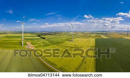 Wind farm between grainfields, aerial view, Alzey region, Rhineland-Palatinate, Germany, Europe View Large Photo Image Picture - Wind farm between grainfields, aerial view, Alzey region, Rhineland-Palatinate, Germany, Europe. Fotosearch